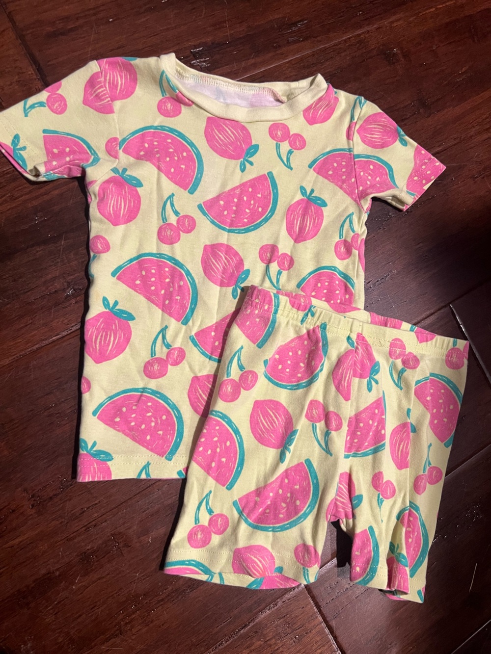 Carter's Pink and Teal Fruit Print Short Sleeve Pajama Set on Cream